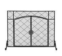 Parafuoco/Scintilla Protezione Antincendio Schermo per Camino Linea Sottile Rombo Piccola Griglia Decorazione Doppia Porta Quadrata in Ferro Battuto 111x13x84CM Fireguard (Color : Black, Size :