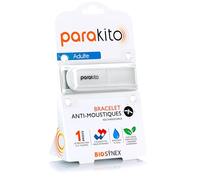 Parakito - Braccialetto anti-zanzare riutilizzabile - 2 pastiglie incluse agli oli essenziali, 1 mese di protezione, senza DEET - Colore bianco, misura adulto