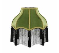 Paralume a Lanterna Vintage, Verde, Bordo Superiore Rotondo, Frange Nere Decorative, Verde E Nero