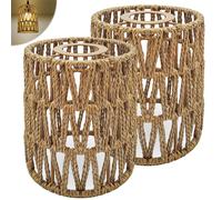 PARALUME A SOSPENSIONE EFFETTO RATTAN 2 PEZZI STILE BOHO RETRÒ LAMPADA COPERTURA