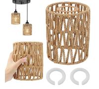 Paralume Boho, 2 Pezzi Paralume in Rattan con 2 Anello di Adattamento, Lampada Boho a Sospensione e da Terra, Paralumi per Lampada a Sospensione, per E27, E14 Lampadario, per Sala da Pranzo, Bar
