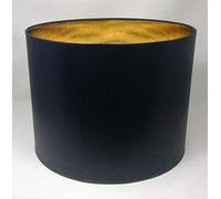Paralume Cilindro in Tessuto Nero con interno Oro, fatto a mano, varie misure, per lampada da tavolo, sospensione, piantana (Diametro 40 cm, Altezza 30 cm)
