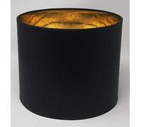 Paralume Cilindro in Tessuto Nero con interno Oro, fatto a mano, varie misure, per lampada da tavolo, sospensione, piantana (Diametro 25 cm, Altezza 20 cm)