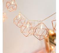 Paralume d'epoca Geometrica Luci Stringa,KINGCOO 3M 20LED Oro Rosa in Metallo Lanterna a pile Luci Decorative Catena Luminosa per Patio Camera Letto Giardino Festa Nozze (Poligonale)