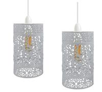 Paralume industriale in metallo a forma di tamburo per lampade a sospensione da soffitto, per interni, facile da montare, per cucina, corridoio (bianco, 2 pezzi)