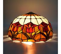 Paralume Tiffany, paralume di ricambio per lampada da soffitto con tulipani rosa e rossi da 16 pollici, paralume in vetro colorato Art Déco fatto a mano, vintage, per lampada da tavolo, lampada a sosp