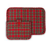 PARAMAISON Copriforno e Coprifornello Natalizio Tartan, Imbottito con Volant, Rettangolare, Lavabile, Addobbi Natale per Cucina, Ottima Idea Regalo, Set 1+1