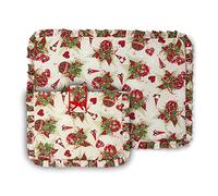 PARAMAISON Copriforno e Coprifornello Natalizio Tartan, Imbottito con Volant, Rettangolare, Lavabile, Addobbi Natale per Cucina, Ottima Idea Regalo, Set 1+1