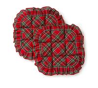 PARAMAISON Cuscini Coprisedie Natalizi Trapuntato, Design Tartan, Set da 2 pezzi, Fissaggio con Alette, Addobbi Natale per Cucina, Ottima Idea Regalo, 40x40x3,5 cm