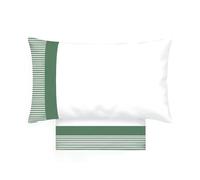 PARAMAISON Set Lenzuola Matrimoniale SIRMIONE, 100% Cotone Morbido Traspirante, 4 Pezzi (Lenzuolo Sotto, Sopra, 2 Federe) | Bianco Bordi Verde