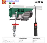 Paranco Elettrico a Fune 450W Argano Elevatore Montacarichi 100/200KG Cavo 12M