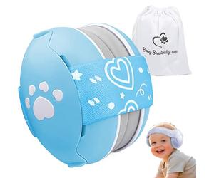 Paraorecchie a forma di cuore per neonati e bambini fino a 36 mesi, con riduzione del rumore, comode cuffie per neonati per migliorare il sonno, essenziali da viaggio per bambini per aereo/sonno, Blu