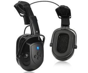 Paraorecchie con cappello rigido Bluetooth, NRR 28 dB regolabile con cappuccio e paraorecchie fissabile, nero