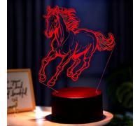 Pararty Lampada 3D Cavallo， 3D Illusione Luce Notturna, 7 Colori Liberamente Commutabili, Alimentazione USB e a Batteria,Regali di Natale per Ragazze Ragazzi Soggiorno Arredamento Camera da Letto