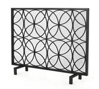 Paraschizzi grande per caminetto, Paravento for camino in metallo con motivo circolare in oro e nero(Black)