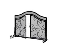 Paraschizzi grande per caminetto, Schermo for camino con porte in ferro battuto, rete for interni ed esterni