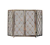 Paraschizzi grande per caminetto, Schermo for camino in metallo a 4 pannelli, barriera di sicurezza in garza, oro nero, 68x82x32 cm(Gold)