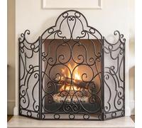 Parascintille ad arco, protezione per il fuoco in ferro a 3 pannelli | Parascintille decorativo pieghevole con struttura in metallo curvato per camino da interno soggiorno(Black)