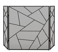 Parascintille con Antine 135x1,2x85 cm Pieghevole a 3 Pannelli Design Geometrico in Acciaio Nero