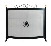 Parascintille curvo in ferro con decoro e pomoli in ottone per camino 60xH65 cm