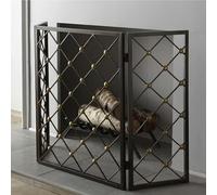 Parascintille per caminetto a 3 Pannelli Color Oro e Nero - Parafuoco di Sicurezza Quadrato per carichi Pesanti con griglia diamantata, griglia di Copertura per caminetto e Protezione