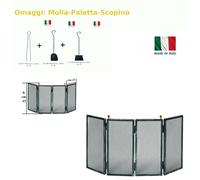 Parascintille per camino 4 ante In FERRO a LIBRO dimensioni 80x h 45 cm lavorazione artigianale in ferro rete nera
