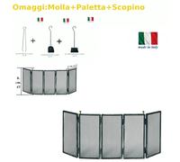 Parascintille per camino 5 ante In FERRO a LIBRO dimensioni 125x h 45 cm lavorazione artigianale in ferro rete nera