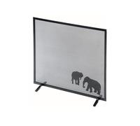 Parascintille per Camino 60x50 cm Decorazione Elefante in Ferro Verniciato Grigio Martellato