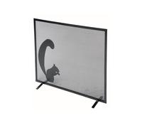 Parascintille per Camino 60x50 cm Decorazione Scoiattolo in Ferro Verniciato Grigio Martellato