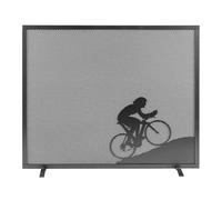 Parascintille per Camino a 1 Anta Design Ciclista 60x51 cm in Ferro Verniciato Grigio Martellato