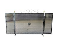 Parascintille per Camino/Caminetto, 3 Ante Richiudibili in Ferro Battuto con Pomelli in Ottone, Made in Italy (60 cm + (15 cm x 2 Antine) 48 cm h)