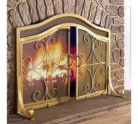 Parascintille per Camino Dorato, Schermo Parafiamma in Ferro con 2 Ante, Griglia Protettiva Antiscintilla per Camino a Legna, Stufa e Termocamino, Barriera di Sicurezza Freestanding per Interni(Gold)