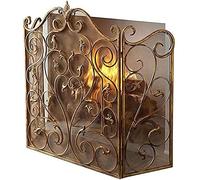 Parascintille Parascintille per Camino Grande Protezione Antincendio Pieghevole 3 Pannelli, Solido Telaio in Ferro Battuto con Rete Metallica, Recinzione per Camino a Prova di Bambino per Camino, Oro