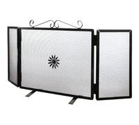 Parascintille per Camino in Ferro Battuto, Artigianale, Nero, con 2 Ante Laterali, Stile Classico, Protezione per Caminetto (61cm + (16cm x 2 antine)60cm h)