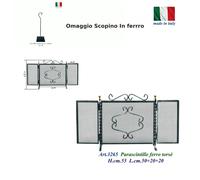Parascintille per camino in Ferro Torse'Pomoli In Ottone dimensioni 85x50x h 45 cm lavorazione artigianale in ferro rete nera con scopino in ferro omaggio nero