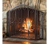 Parascintille per camino, parafuoco pieghevole in ferro | Parascintille decorativo con maglia fine e cornice in metallo curvato per camino del soggiorno(Black)