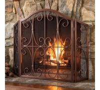 Parascintille per camino, parafuoco pieghevole in ferro | Parascintille decorativo con maglia fine e cornice in metallo curvato per camino del soggiorno(Copper)