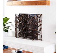 Parascintille per camino, protezione antincendio a foglia, copertura in rete metallica a 3 pannelli, altezza 29,9 pollici, struttura in ferro battuto massiccio e resistente, pieghevole, rame ros