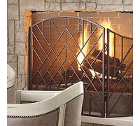 Parascintille Pieghevole a 3 Pannelli con Protezione antiscintille, con Rete e Decorazioni Geometriche, Schermo di Protezione antincendio per la Sicurezza di Bambini e Animali Domestici, per caminett