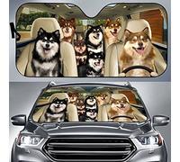 Parasole Auto Parabrezza Pieghevole Copri Vetro Car Anti-UV Parasole per Auto Universale per Estate Camion SUV Cane Lappone Finlandese, Cane Lappone Finlandese in Famiglia Che Guida Un'Auto M