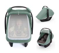 Parasole e Zanzariera 2 in 1 per Ovetto Neonato,Copertura Traspirante con Protezione Solare UV 50+,Copri Seggiolino Auto Universale per Passeggino e Maxi Cosi, Cybex, Anti Insetti e Anti Vento (Verde)