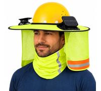 Parasole Per Casco Con Ventola Solare E Protezione Per Il Collo, Visiera A Tesa Larga Rinfrescante Con Banda Riflettente Ad Alta Visibilità, Per Casco Con Protezione UVs(Yellow)