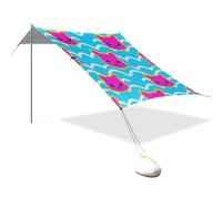 Parasole per esterni con motivo a onde con gatto fumetto magenta, UPF50+, facile da installare, con pali robusti, sacchi di sabbia e pala per cortile e campeggio carpas de sol para la Playa