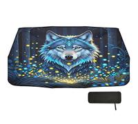 Parasole per parabrezza auto, 58 x 29,7 cm, motivo lupo blu, girevole a 360°, protezione UV e termica, per auto, SUV, camion