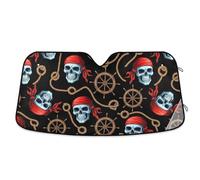 Parasole per parabrezza auto blu con teschi pirati neri, pieghevole, protezione dal calore, copertura per finestrino anteriore (130 x 59 cm)
