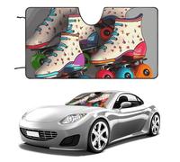 Parasole per parabrezza auto colorato retrò pattini a rotelle mantiene fresco l'interno dell'auto 129,5 x 71,1 cm, parasole pieghevole per finestrino anteriore, scudo termico per SUV, camion, blocca i