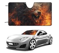 Parasole per parabrezza auto, motivo: lupo selvatico nel fuoco, mantiene fresco l'interno dell'auto, 139,7 x 76,2 cm, parasole pieghevole per finestrino anteriore, scudo termico per SUV, camion