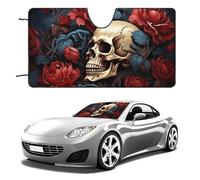 Parasole per parabrezza con teschio e fiore, per auto, berlina, SUV, camion, universale, riflettente, per finestrini anteriori, parasole pieghevole, blocca i raggi UV e mantiene l'interno fresco