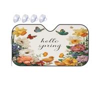 Parasole per parabrezza per auto, camion, furgoni e camper, Hello Spring Retro Garden Flower Pulcini, parasole pieghevole, 140 x 76 cm