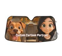Parasole personalizzato per parabrezza auto con ritratto cartoon, opera d'arte digitale personalizzata di famiglie e animali domestici su protezione solare pieghevole, foto stilizzata del personaggio